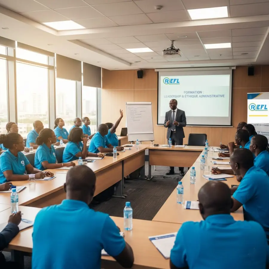 Illustration : une session de formation de membres du REFL-CI en salle